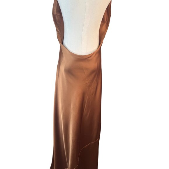 NWOT Medium Show Me Your Mumu Jasmine Halter Maxi Dress Copper Satin Luxe Formal - Picture 8 of 16